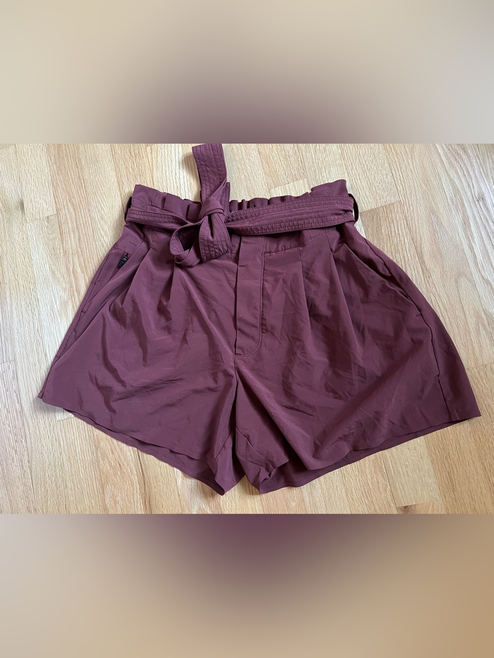 Athleta Paperbag Waist Tie Shorts in Plum